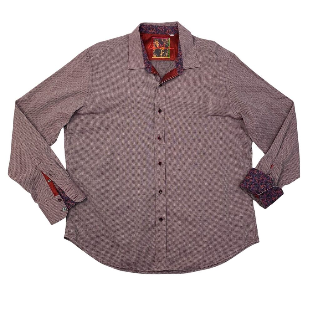 Robert Graham Shirt Mens XXL Burgundy Grey Cotton Flip Cuff Printed Button Up